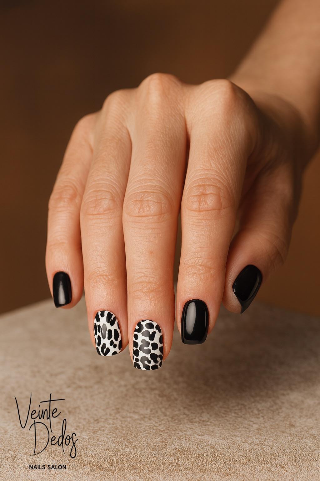 Una foto de las manos de una clienta con una manicura fresca.